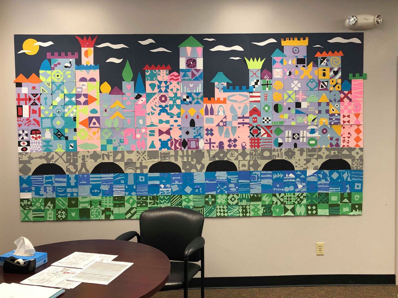 A mosaic created from squares designed by every student at Bay Meadows Elementary School in Orange County. (Krista Ollendorf, Viewer)