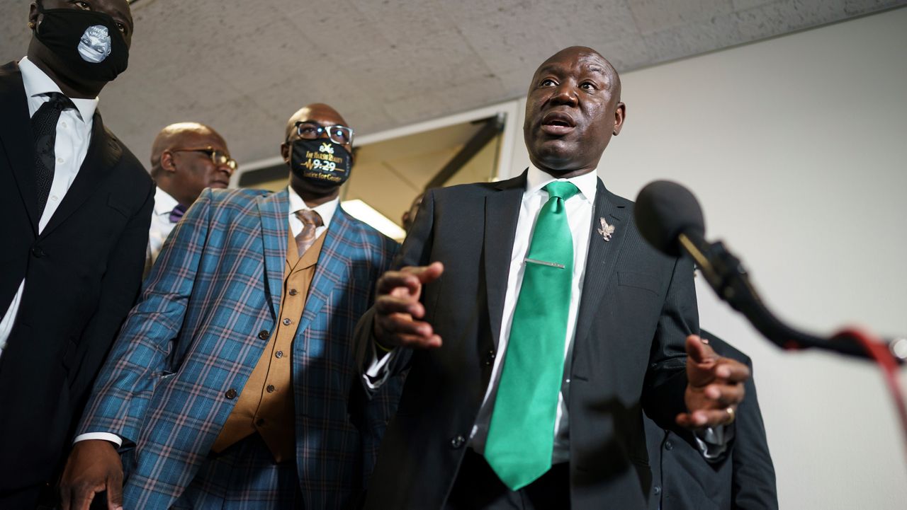 In this May 2021 photo, Ben Crump, the civil rights attorney who represented the family of George Floyd, speaks to reporters after meeting with Sen. Cory Booker, D-N.J., about police reform legislation, at the U.S. Capitol. (AP/J. Scott Applewhite)