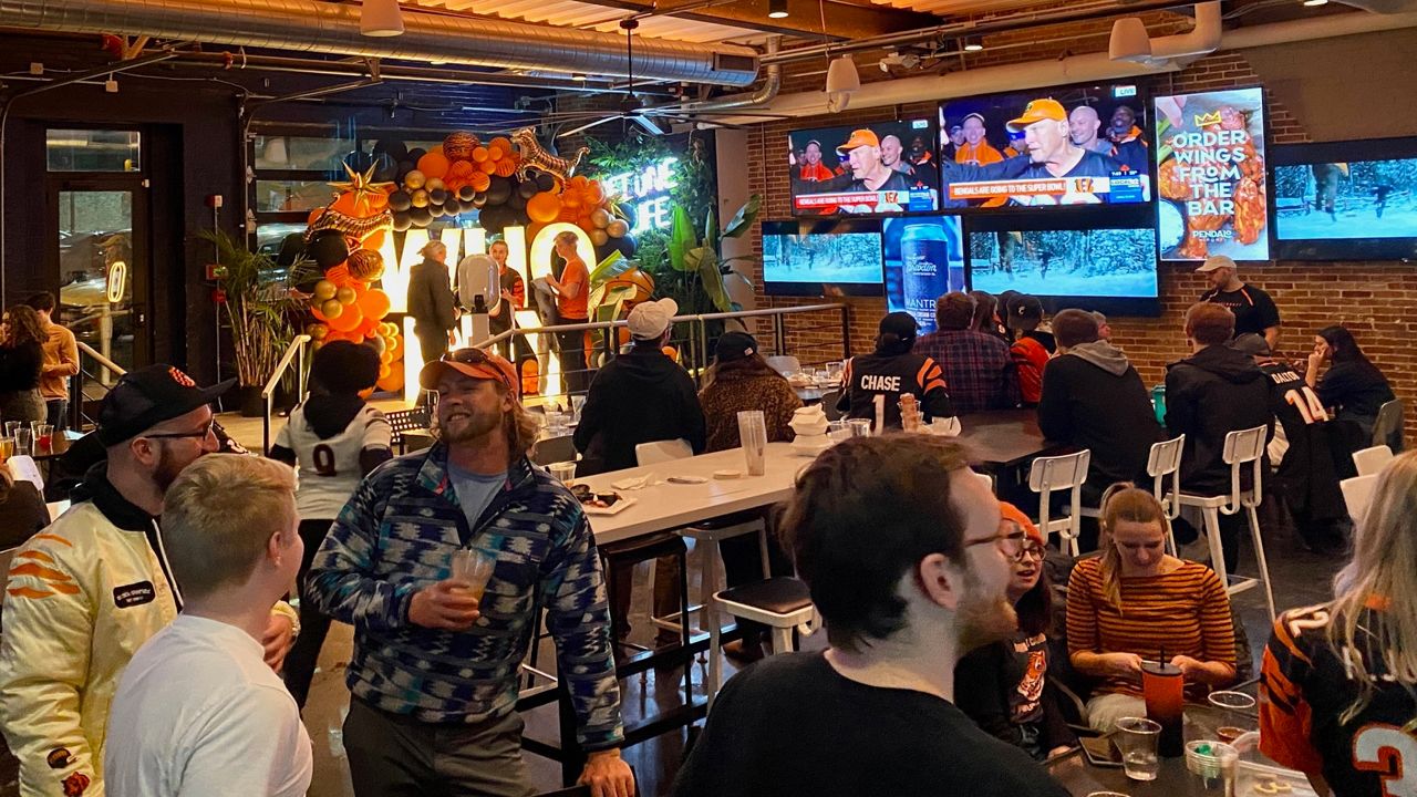 Cincinnati Bengals fans celebrate following a victory in the 2022 AFC Championship game. (Spectrum News 1/Casey Weldon)