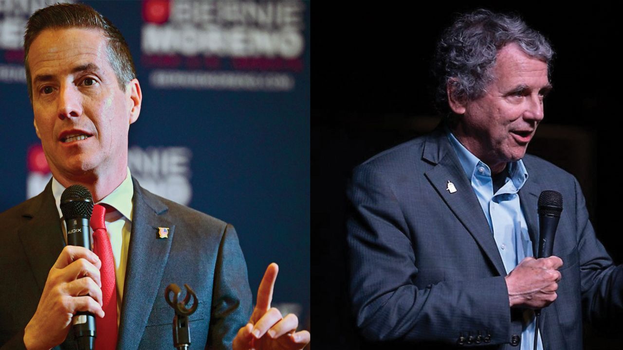 Bernie Moreno (left) and Sen. Sherrod Brown (right). (AP Photos)