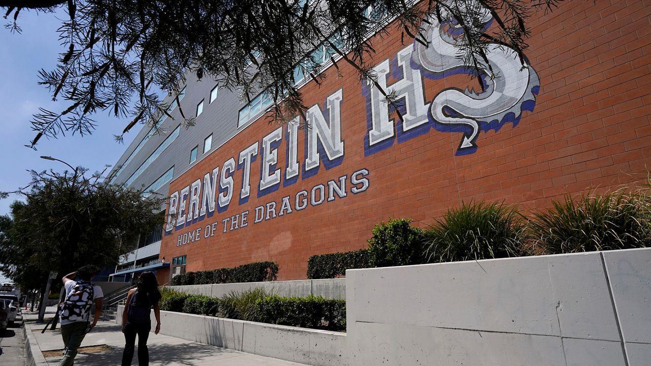 An exterior view of Bernstein High School on Wednesday in the Hollywood section of Los Angeles. (AP Photo/Marcio Jose Sanchez)