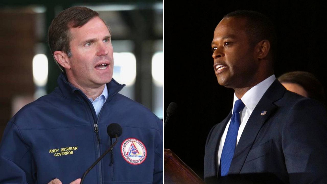 andy beshear and daniel cameron split screen