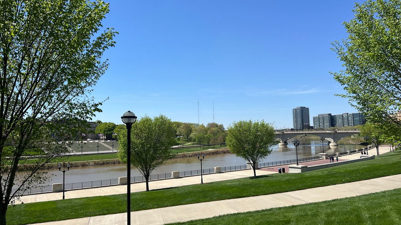 Clear, spring skies at Bicentennial Park in Columbus, Ohio on Monday, April 22, 2024. (Spectrum News 1/AJ Hymiller)