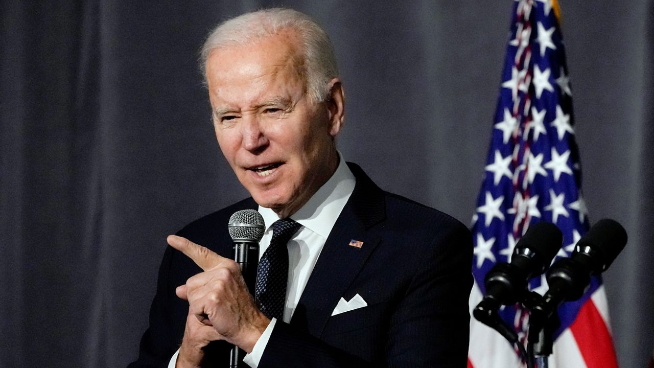 President Joe Biden speaks at the National Action Network's Martin Luther King, Jr., Day breakfast, Monday, Jan. 16, 2023, in Washington. (AP Photo/Manuel Balce Ceneta)