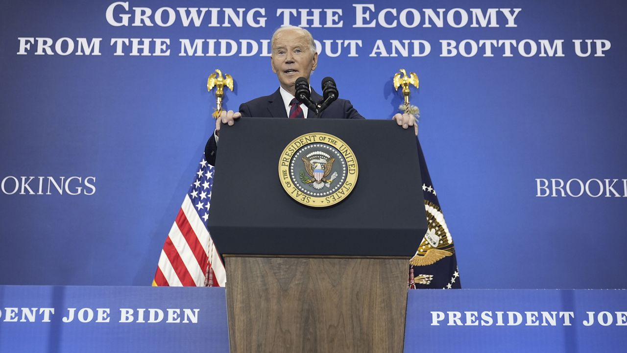 President Joe Biden speaks about his administrations economic playbook and the future of the American economy at the Brookings Institution in Washington, Tuesday, Dec. 10, 2024. (AP Photo/Susan Walsh)