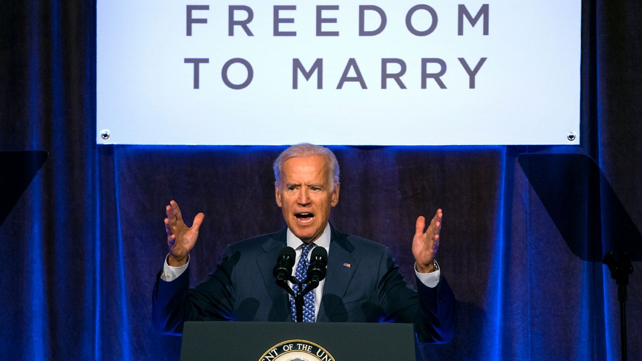 Vice President Joe Biden addresses a Freedom To Marry event in New York, July 9, 2015. (AP Photo/Craig Ruttle, File)