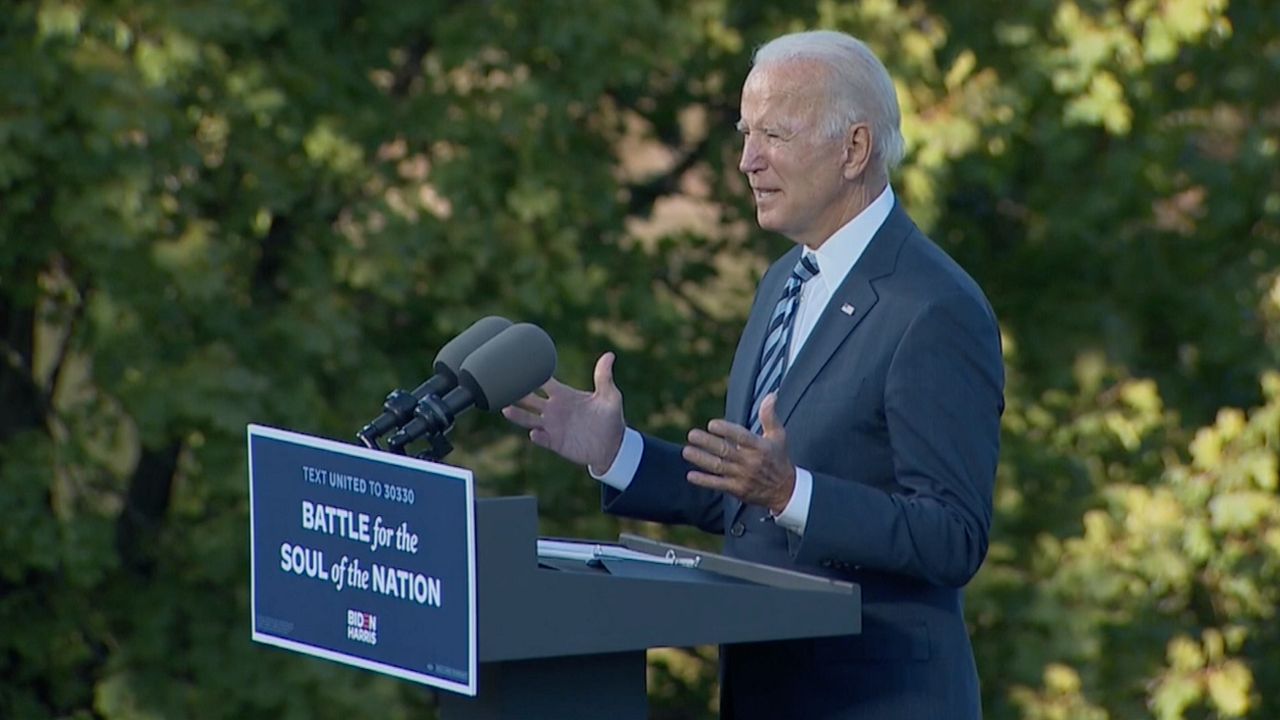 Joe Biden speaking at a rally. 