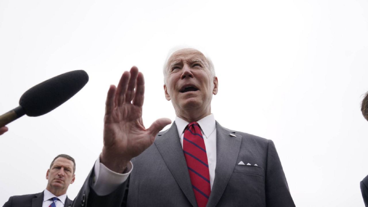 President Joe Biden speaks to the media before boarding Air Force One for a trip to Alabama to visit a Lockheed Martin plant, Tuesday, May 3, 2022, in Andrews Air Force Base, Md. (AP Photo/Evan Vucci)