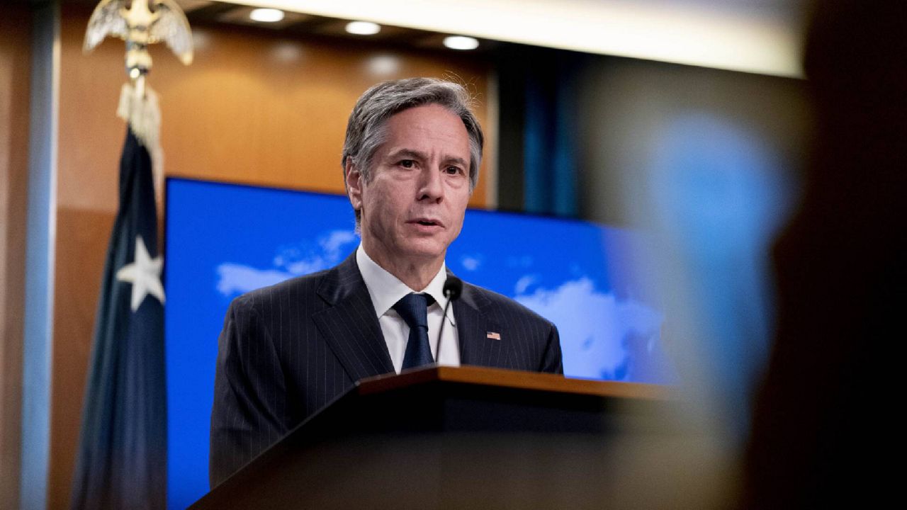 Secretary of State Antony Blinken speaks at a news conference to announce the annual International Religious Freedom Report at the State Department in Washington, Wednesday, May 12, 2021. (AP Photo/Andrew Harnik, Pool)