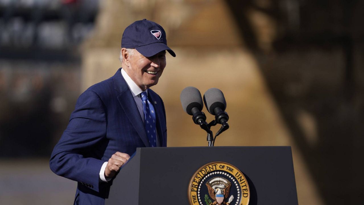 President Joe Biden arrives to speak about his infrastructure agenda under the Clay Wade Bailey Bridge, Wednesday, Jan. 4, 2023, in Covington, Ky. (AP Photo/Patrick Semansky)