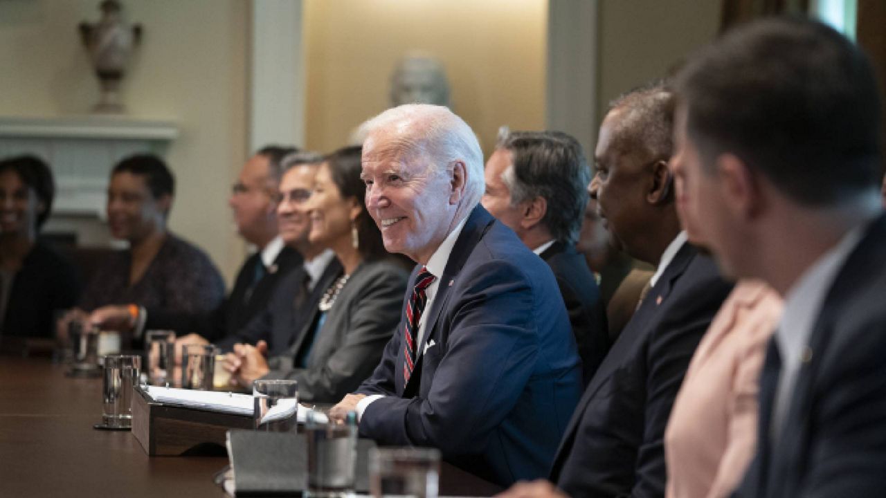 President Joe Biden smiles during a cabinet meeting at the White House, Tuesday, Sept. 6, 2022, in Washington. (AP Photo/Evan Vucci)