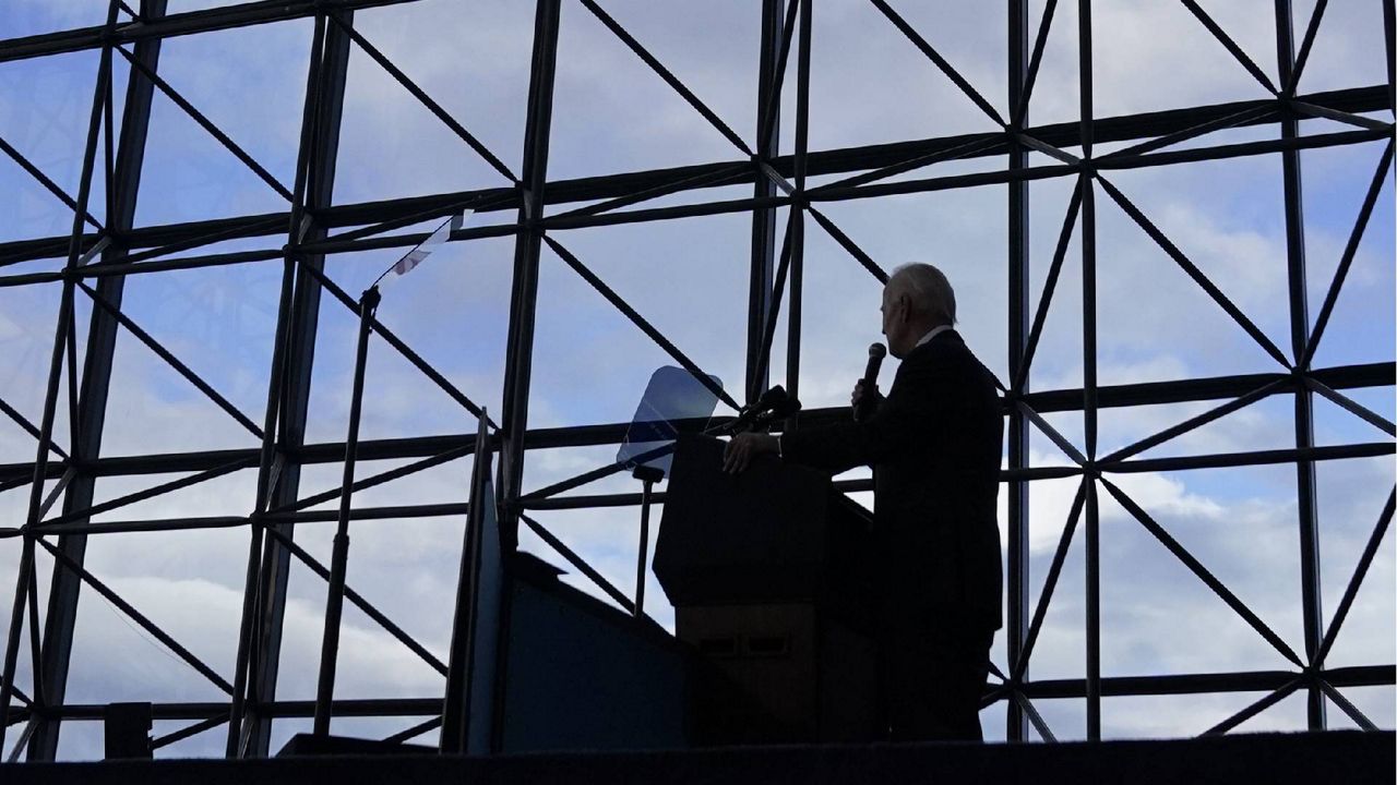 President Joe Biden speaks on the cancer moonshot initiative at the John F. Kennedy Library and Museum, Monday, Sept. 12, 2022, in Boston. (AP Photo/Evan Vucci)