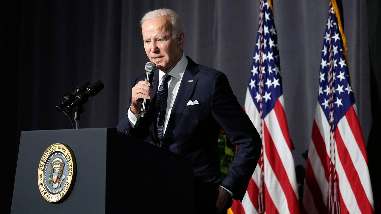 President Joe Biden speaks at the National Action Network's Martin Luther King, Jr., Day breakfast, Monday, Jan. 16, 2023, in Washington. (AP Photo/Susan Walsh)