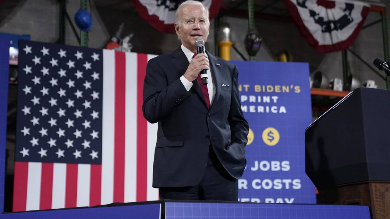President Joe Biden speaks at the Steamfitters Local 602 in Springfield, Va., Thursday, Jan. 26, 2023. (AP Photo/Andrew Harnik)