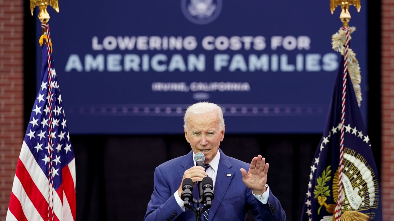 President Joe Biden speaks about lowering costs for American families at Irvine Valley Community College, in Irvine, Calif., Friday, Oct. 14, 2022. (AP Photo/Carolyn Kaster)