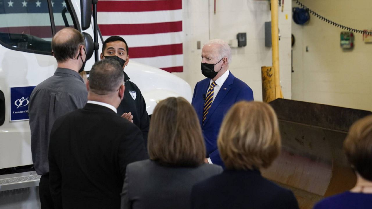 President Joe Biden tours the Dakota County Technical College, in Rosemount, Minn., Tuesday, Nov. 30, 2021. (AP Photo/Carolyn Kaster)