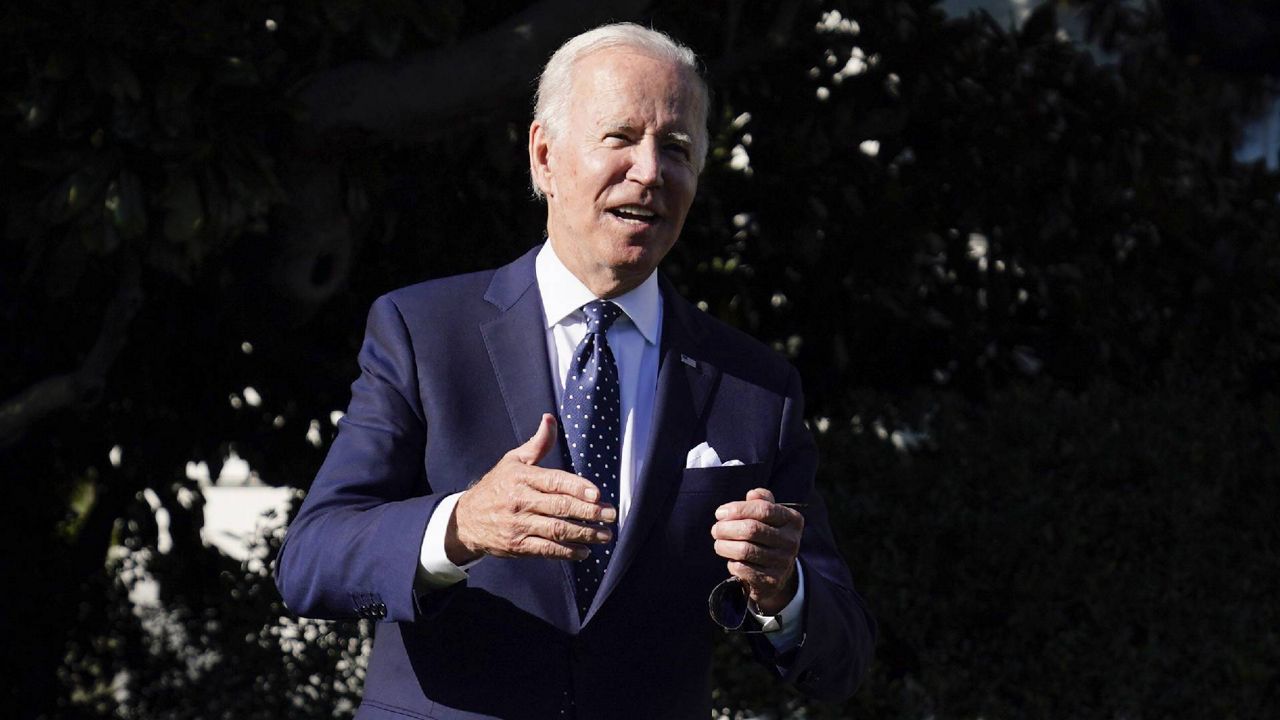President Joe Biden speaks to reporters after attending an event hosted by first lady Jill Biden to honor the 2021 State and National Teachers of the Year, on the South Lawn of the White House, Monday, Oct. 18, 2021, in Washington. (AP Photo/Evan Vucci)