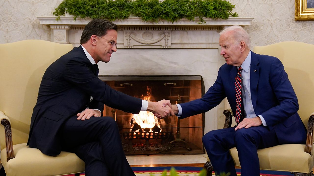 President Joe Biden meets with Dutch Prime Minister Mark Rutte in the Oval Office of the White House in Washington, Tuesday, Jan. 17, 2023. (AP Photo/Carolyn Kaster)