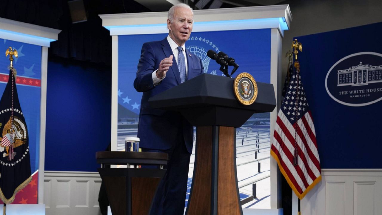 President Joe Biden speaks about supply chain issues during the holiday season during an event in the South Court Auditorium on the White House campus, Wednesday, Dec. 1, 2021, in Washington. (AP Photo/Evan Vucci)