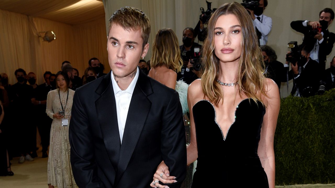 Justin Bieber, left, and Hailey Bieber attend The Metropolitan Museum of Art’s Costume Institute benefit gala on Sept. 13, 2021, in New York. Justin Bieber and wife Hailey are expecting their first child together. (Photo by Evan Agostini/Invision/AP)