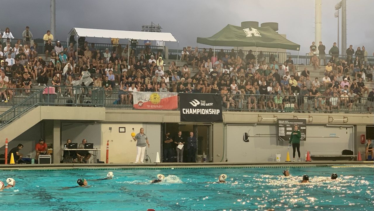 There was a split-allegiance crowd among about 300 people at the Duke Kahanamoku Aquatic Complex for the Big West women's water polo championship.