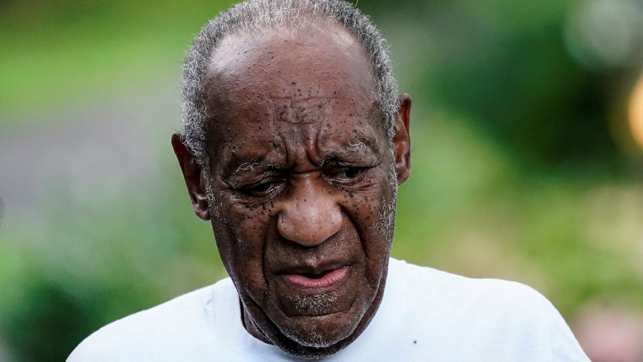 Bill Cosby during a news conference outside his home in Elkins Park, Pa., June 30, 2021, after being released from prison. (AP Photo/Matt Rourke)