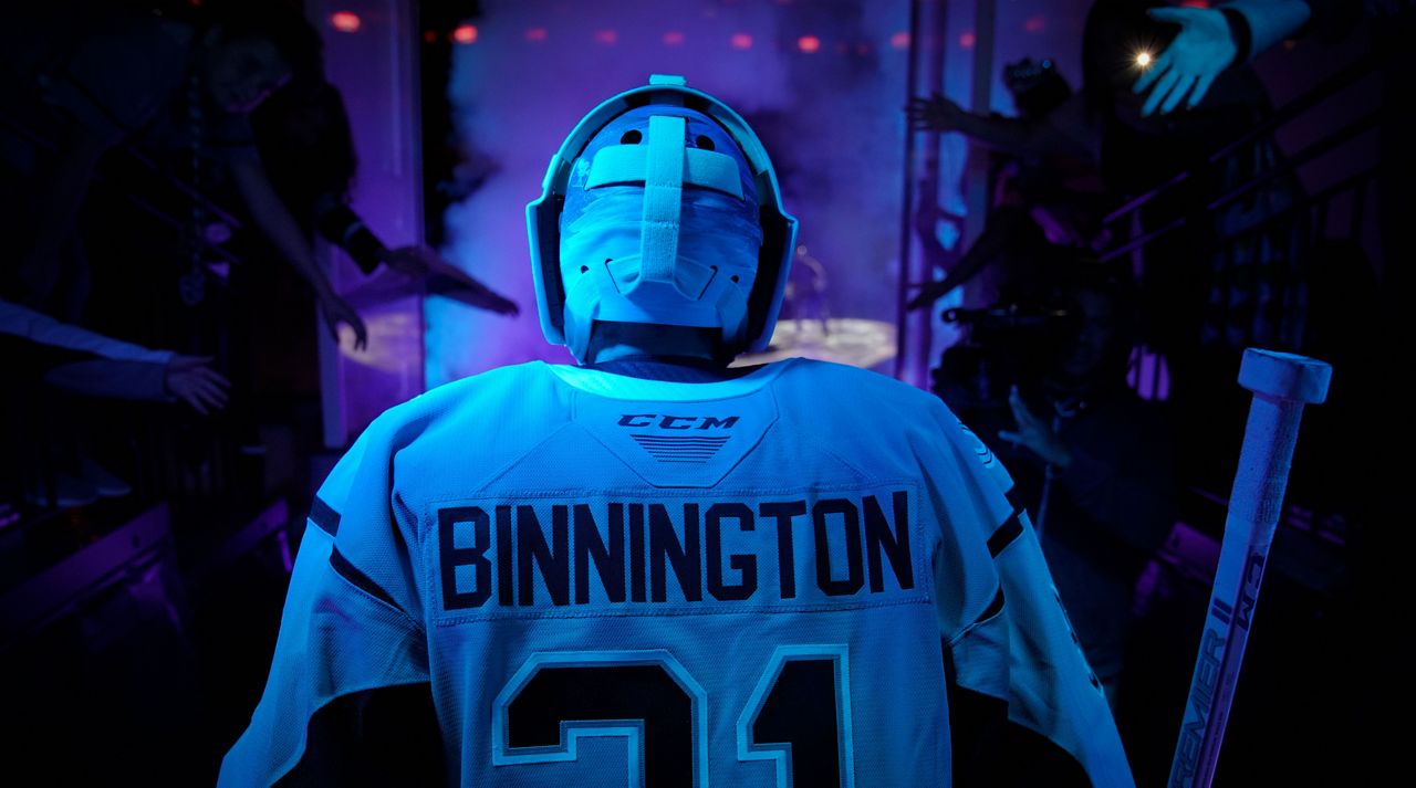 Goaltender Jordan Binnington walking through tunnel before a San Antonio Rampage game (Courtesy: San Antonio Rampage)