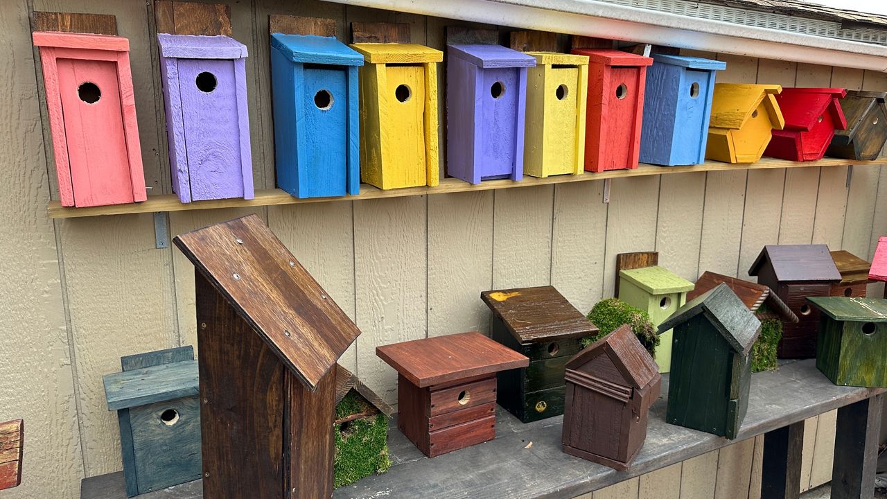 Birdhouses are pictured at the Narrows Botanical Gardens in Bay Ridge.