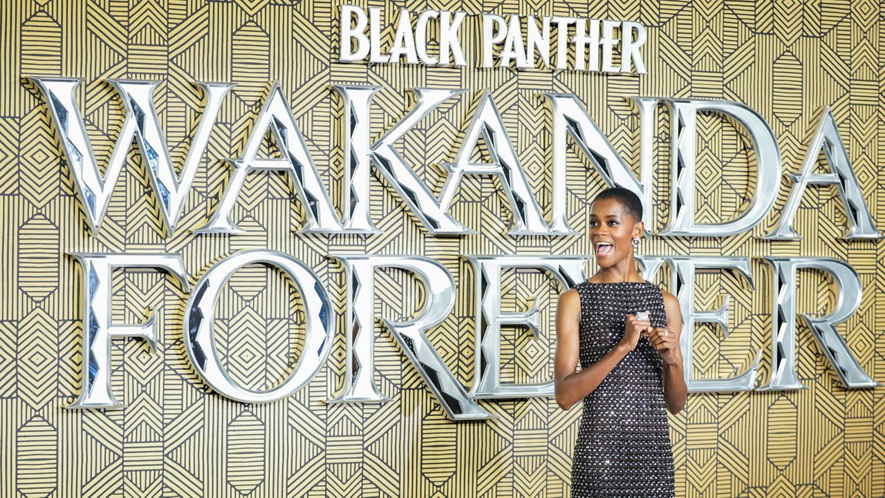 Letitia Wright poses for photographers upon arrival for the premiere of the film 'Black Panther: Wakanda Forever' in London, Thursday, Nov. 3, 2022. (Photo by Scott Garfitt/Invision/AP)