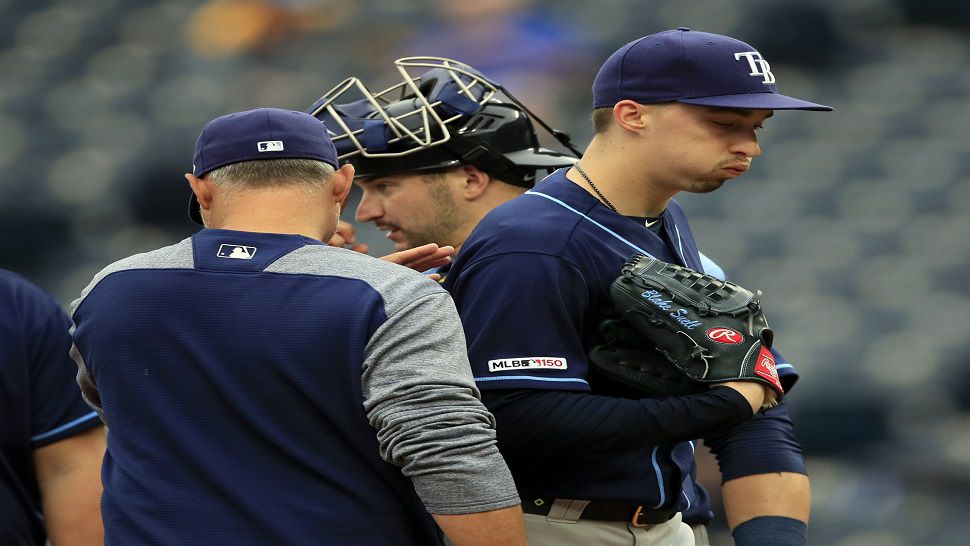 Blake Snell gave up seven earned runs and left in the fourth inning of the second game of Wednesday's doubleheader against Kansas City.