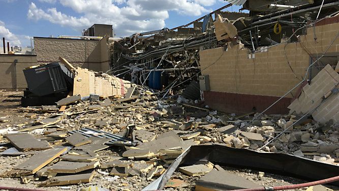 Blast debris is visible following an explosion at a hospital construction site in Gatesville, Texas, on June 26, 2018. (Source: Coryell County)