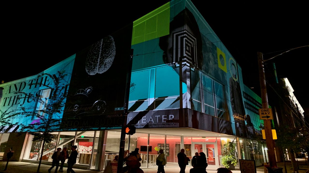 Cincinnati Shakespeare Company's theater features a projection during BLINK 2019. (Casey Weldon/Spectrum News 1)