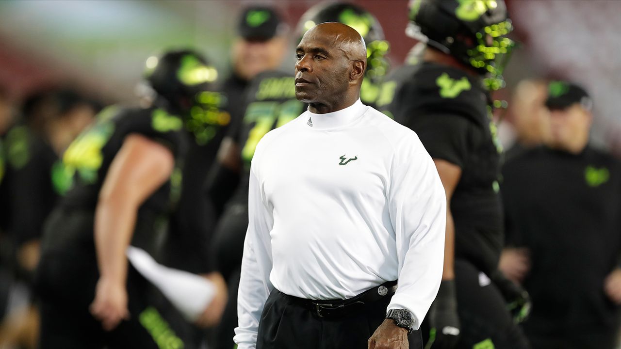 South Florida head coach Charlie Strong during the first half of an NCAA college football game against Temple Thursday, Nov. 7, 2019, in Tampa, Fla. (AP Photo/Chris O'Meara)