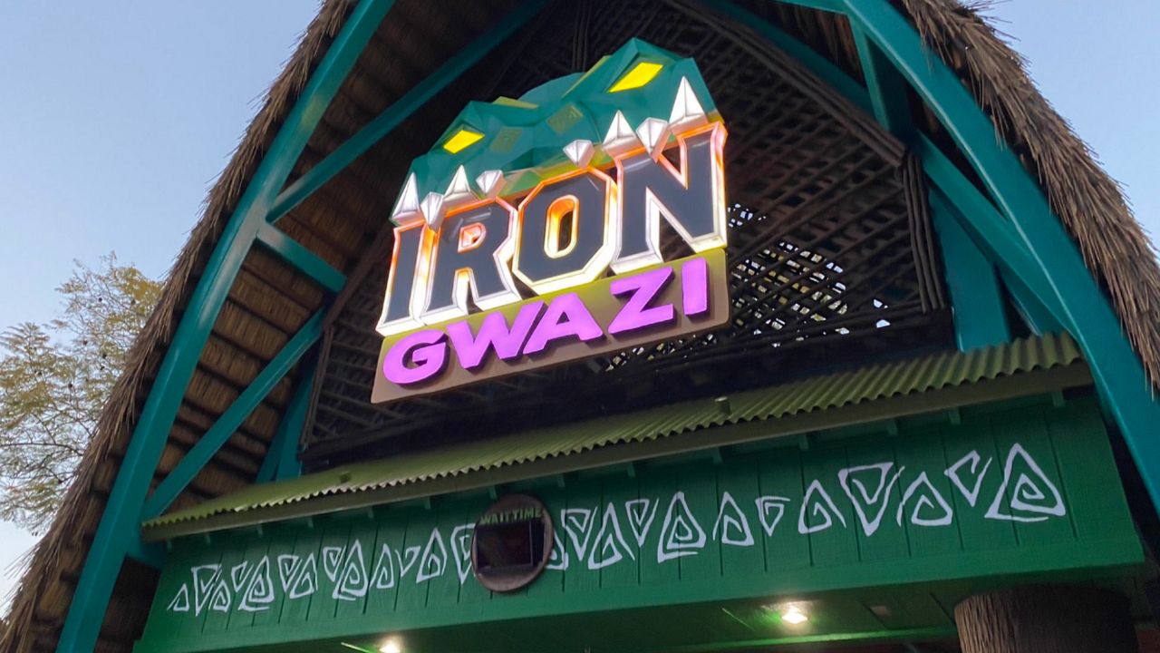 The sign at the entrance of Iron Gwazi at Busch Gardens Tampa Bay. (Spectrum News/Ashley Carter)