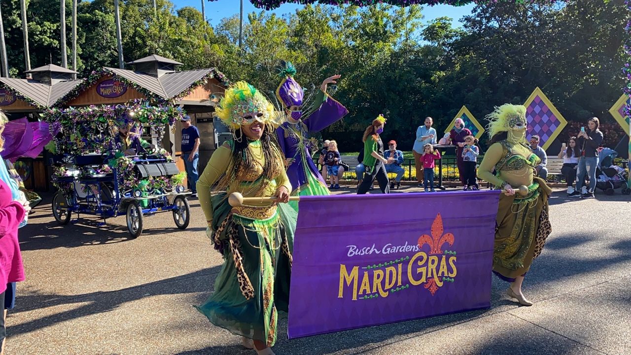 The Mardi Gras parade at Busch Gardens Tampa Bay. (Spectrum News/Ashley Carter)