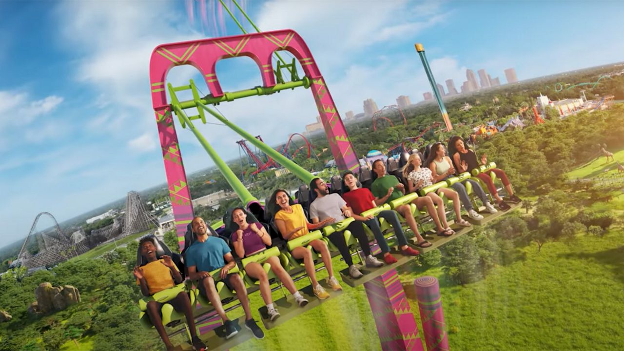 A rendering of the Serengeti Flyer swing ride gives the public an idea of what the ride will look like when it opens at Busch Gardens Tampa Bay on Feb. 27. (Photo courtesy of Busch Gardens)