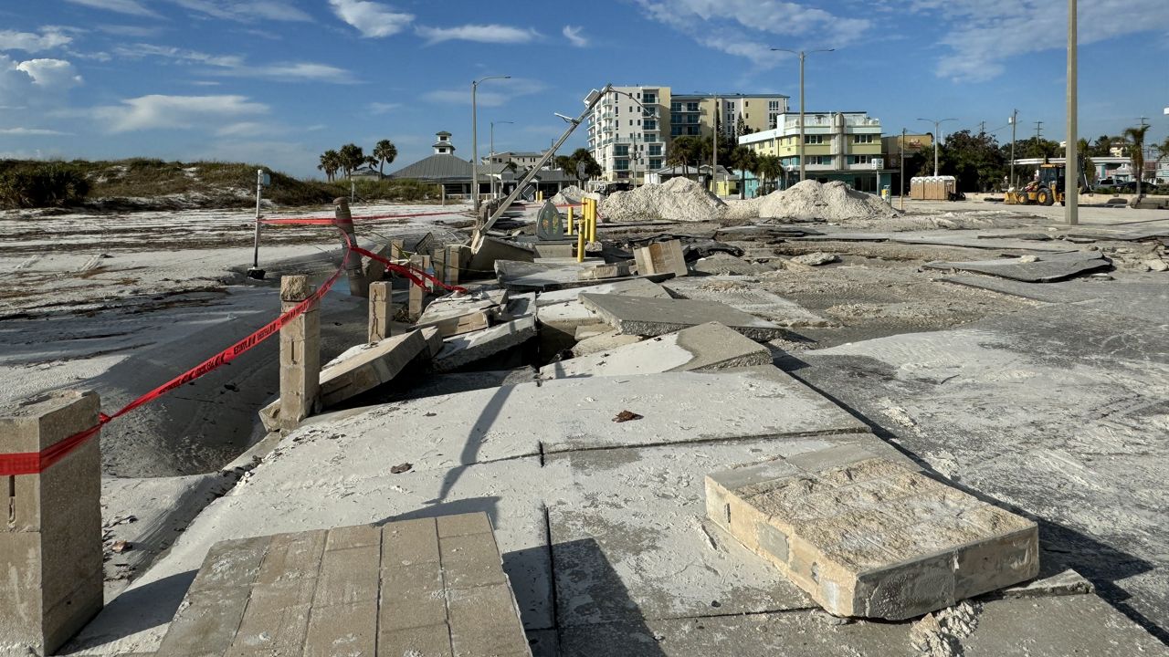 Hurricane Helene's aftermath at Clearwater Beach on Sept. 30, 2024. (Spectrum News/Melissa Eichman)