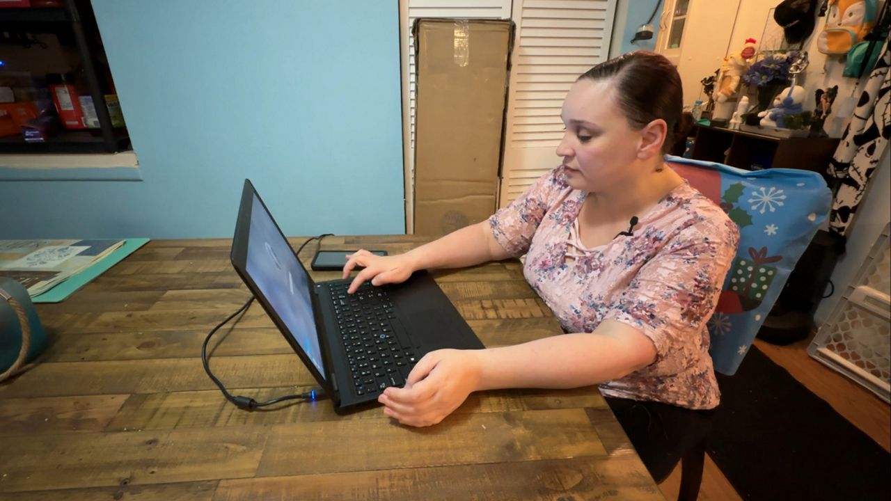 Margaret Millan tries to navigate the new Department of Children and Families portal. (Spectrum News)