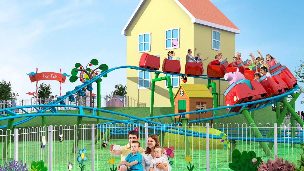 Rendering of Daddy Pig's Roller Coaster, one of the rides coming to the Peppa Pig Theme Park. 