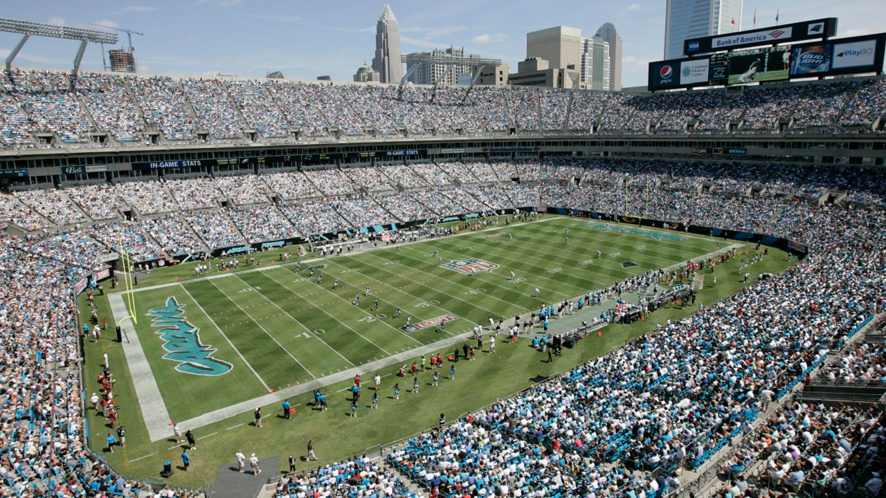 FILE - Bank of America stadium is shown during an NFL football game in Charlotte, N.C., Sept. 13, 2009. The Carolina Panthers and the City of Charlotte have proposed a partnership for a long-term agreement that would renovate Bank of America Stadium and keep the NFL team in North Carolina for the foreseeable future. (AP Photo/Nell Redmond, file)