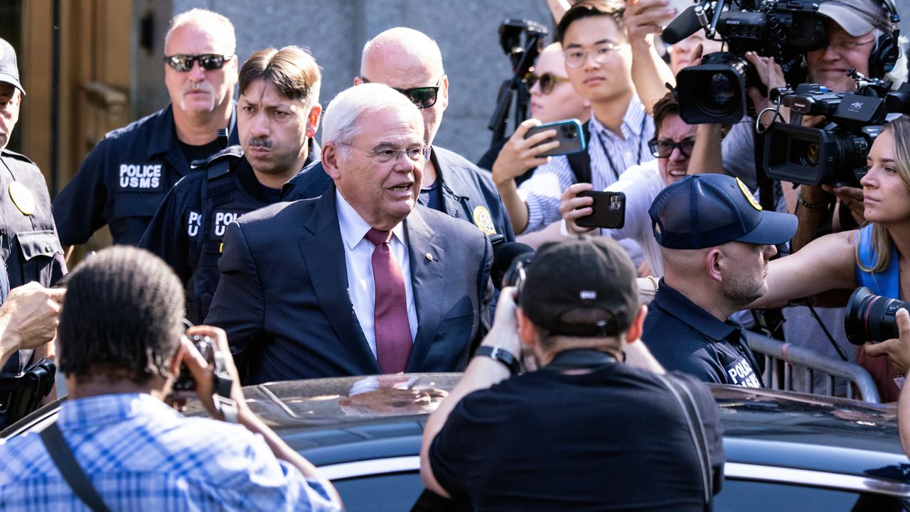 Sen. Bob Menendez, D-N.J., leaves Manhattan federal court, Tuesday, July, 15, 2024, in New York. (AP Photo/Stefan Jeremiah)