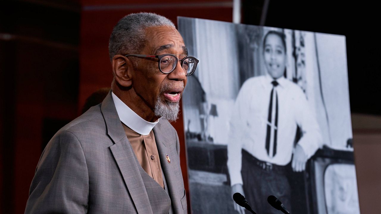 FILE - Rep. Bobby Rush, D-Ill., speaks during a news conference on Feb. 26, 2020, about the Emmett Till Anti-Lynching Act on Capitol Hill. (AP Photo/J. Scott Applewhite, File)