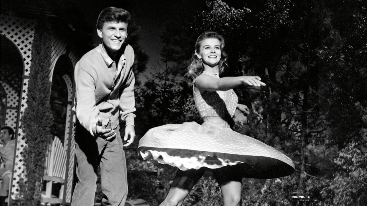 Bobby Rydell and Ann-Margret dance during a scene from "Bye Bye Birdie" on the movie set in Los Angeles on Sept. 14, 1962. (AP Photo, File)