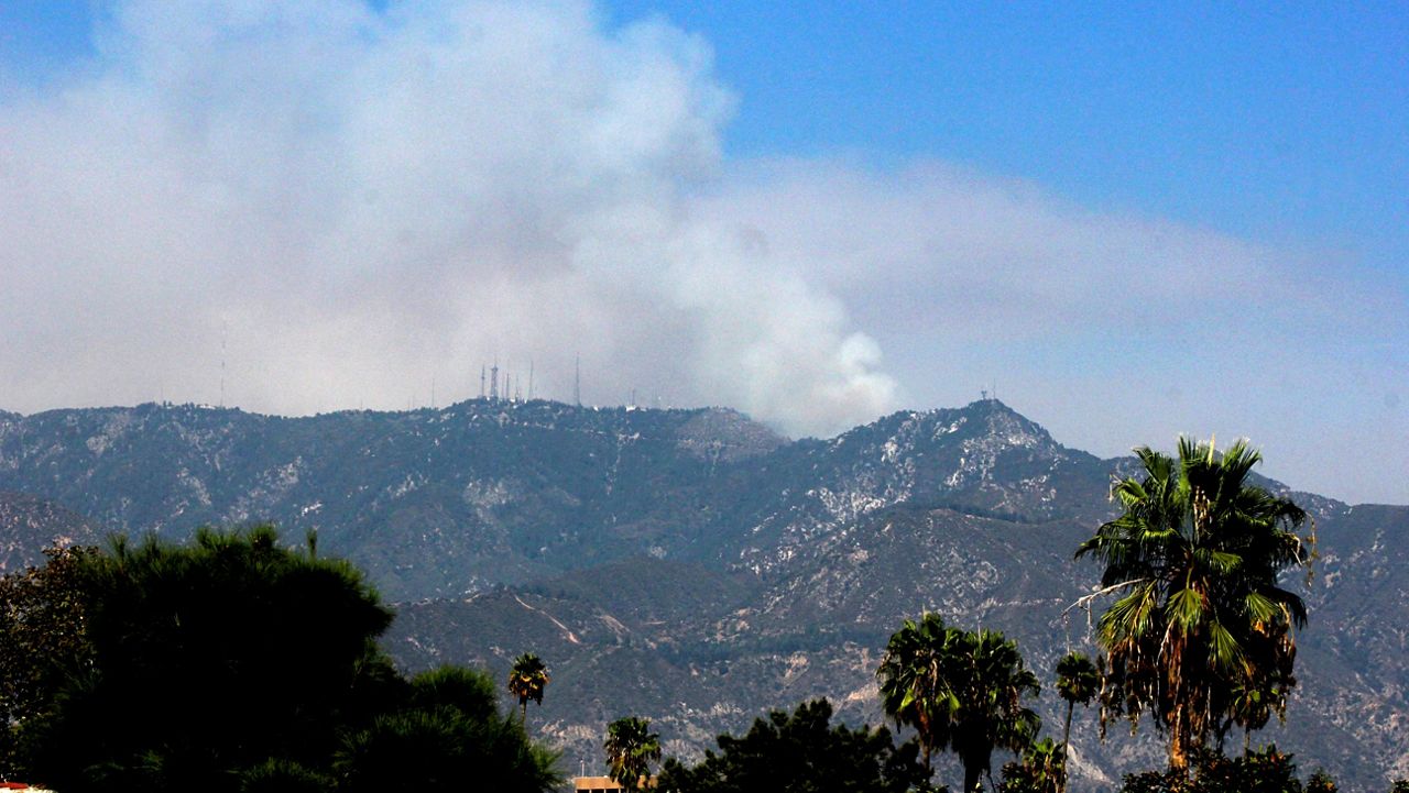 Smoke is seen from the Bobcat Fire burning actively near Mount Wilson northeast of Los Angeles on Thursday, Sept. 17, 2020. (AP Photo/John Antczak)