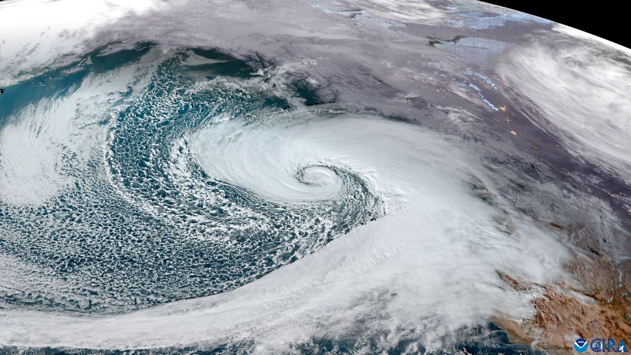 A view of the 'bomb cyclone' strengthening and approaching the Pacific Northwest on Tuesday, Nov. 20, 2024. (NOAA/CIRA)