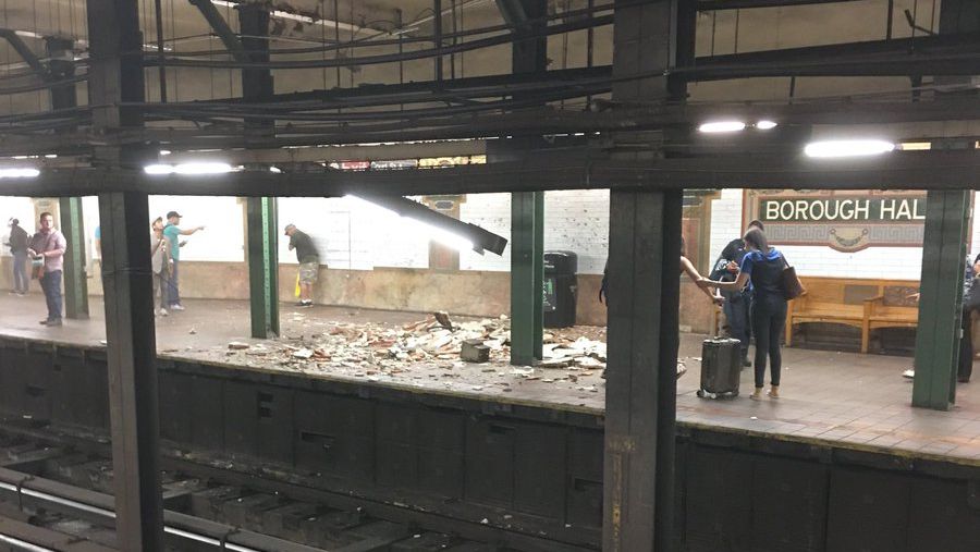 Debris on a subway platform.
