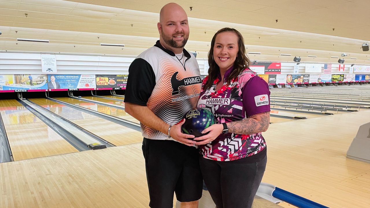 Chris and Caycee Bardol both bowled a perfect game during Tuesday Triples at ABC Gates Bowl. (Spectrum News 1)