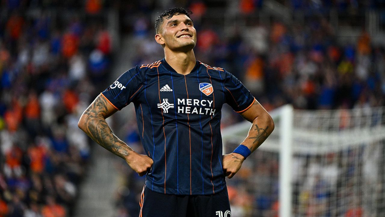 All-Star forward Brandon Vazquez poses before the home crowd during a match at TQL Stadium. (Photo courtesy of FC Cincinnati)
