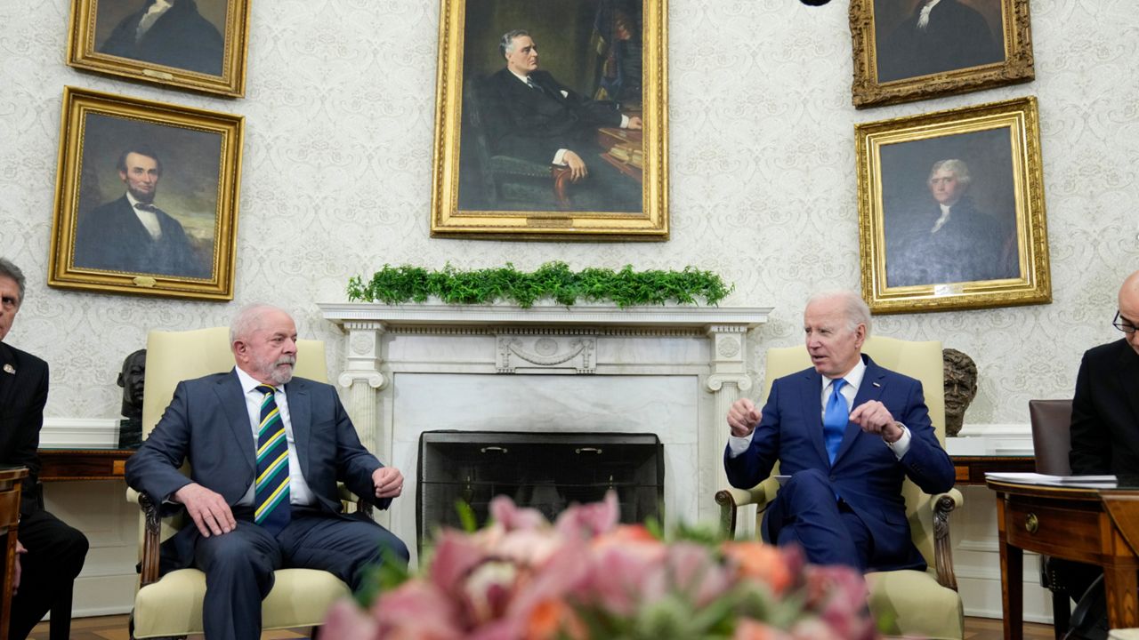 President Joe Biden meets with Brazil's President Luiz Inacio Lula da Silva in the Oval Office of the White House, Friday, Feb. 10, 2023, in Washington. (AP Photo/Alex Brandon)