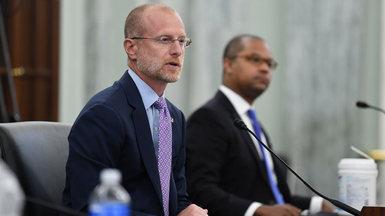 Brendan Carr answers questions during a Senate Commerce, Science and Transportation committee hearing to examine the Federal Communications Commission. (Jonathan Newton/The Washington Post via AP, Pool, File)